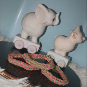 Made with Rainbow rubber bands.    3 BFF bracelets